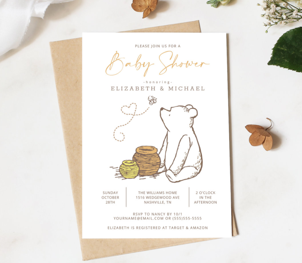 Classic Winnie the Pooh Baby Shower Invitation